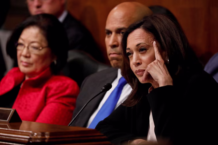 Image: Sen. Kamala Harris asks a question as U.S. Attorney General William Barr testifies before a Senate Judiciary Committee hearing on Capitol Hill in Washington