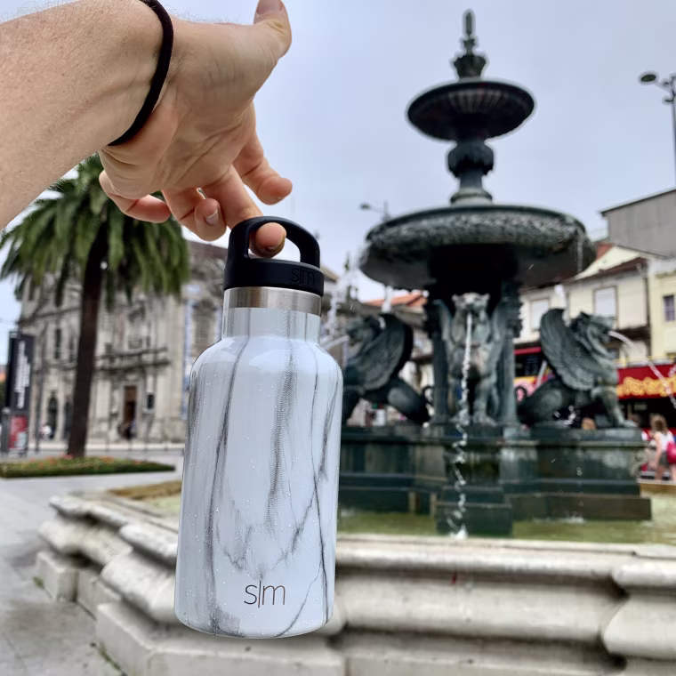 carrying my Simple Modern water bottle while sightseeing in Porto