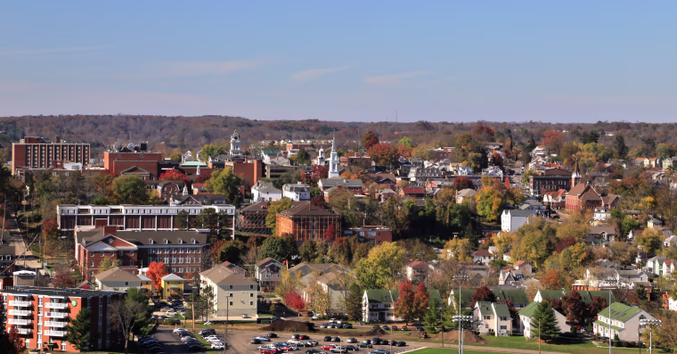 Rural Town and College Campus, Athens, Ohio, USA