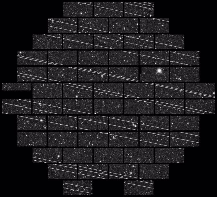 Streaks left by Starlink satellites are seen in this image from the Cerro Tololo Inter-American Observatory.