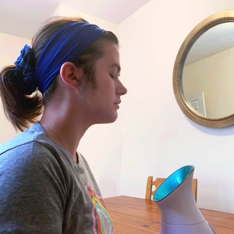 Shop TODAY contributor using the Pure Daily Care facial steamer