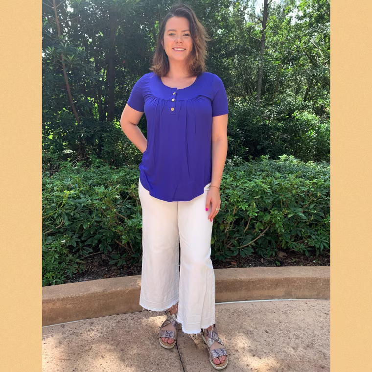 woman wearing amazon ruffle top