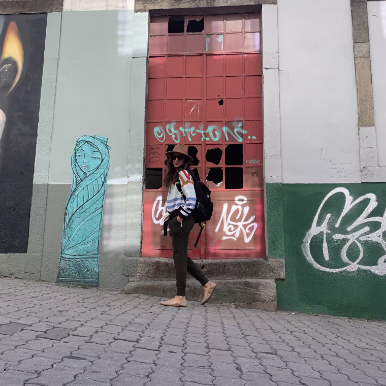 wearing my Amazon Essentials ballet flats while walking around Porto