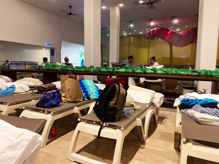 Tourists' personal items at the Fiesta Americana Cozumel All Inclusive during Hurricane Delta in Cozumel, Mexico, on Oct. 6, 2020.