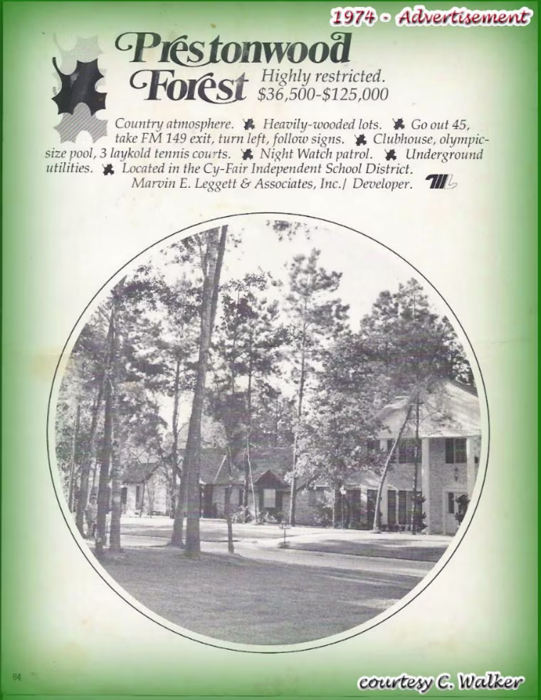IMage: An advertisement for the "highly restricted" Prestonwood Forest neighborhood from 1974.