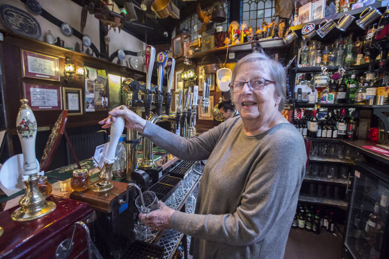 Image: Rita Smith, landlady of one of Liverpool's famous pubs, Peter Kavanagh's in Egerton Street.
