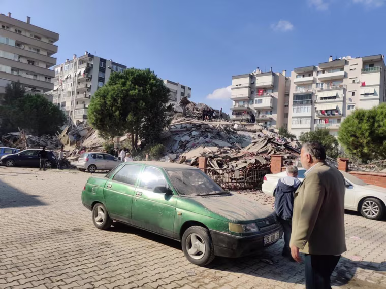 Image: The debris of collapsed buildings in Izmir, Turkey