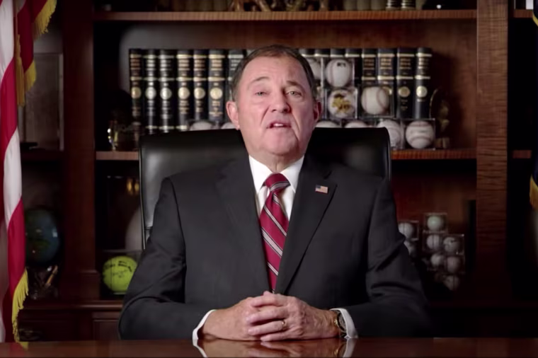 Image: Utah's governor Gary Herbert announces a new state of emergency and COVID-19 restrictions, in Salt Lake City, Utah