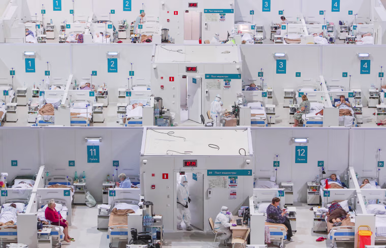 Image: Temporary hospital for COVID-19 patients in the Krylatskoye Ice Palace in Moscow