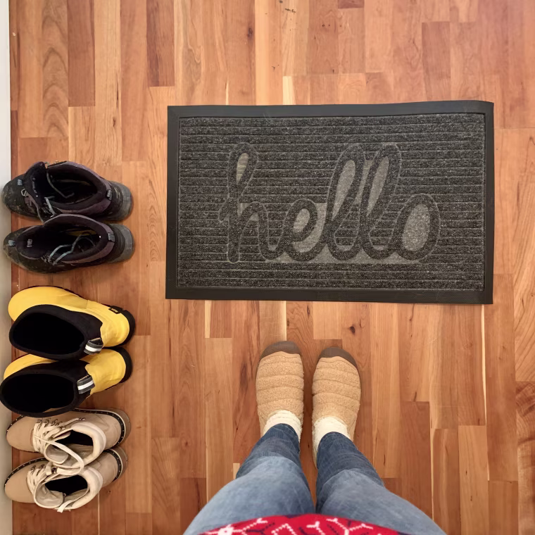 my "Hello" doormat in charcoal