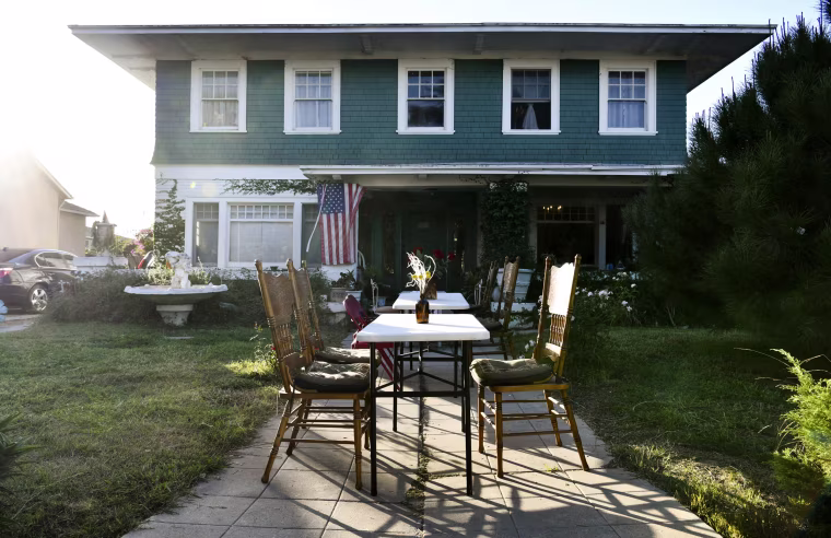 Image: Socially distanced tables at a home in Los Angeles
