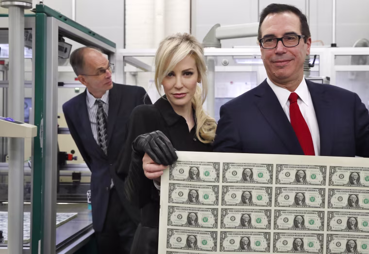 Image: Steven Mnuchin, Louise Linton, Leonard Olijar