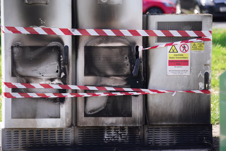 Image: An EE network 5G mast that was attacked by an arsonist in Liverpool last May.