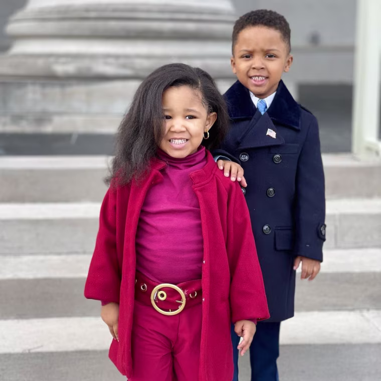 Ryleigh and Zayden dressed as Michelle and Barack Obama while attending the 2021 Presendtial Inauguration.