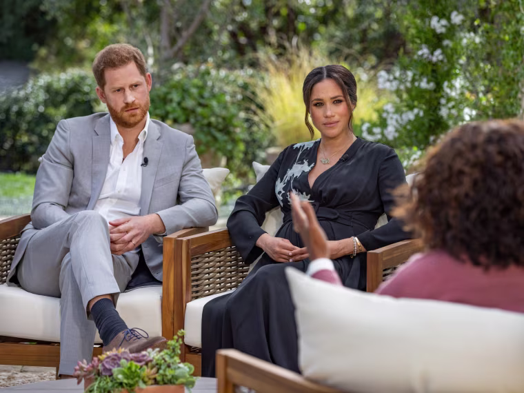 Oprah Winfrey interviews Britain's Prince Harry and Meghan, Duchess of Sussex.