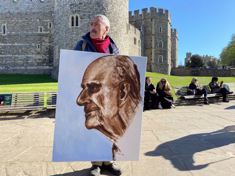 Image: Kaya Mar, a political cartoonist, in Windsor for Prince Philip's funeral.