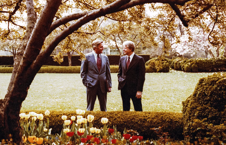 Image: Vice President Walter Mondale and President Jimmy Carter in the Rose Garden at the White House in 1978.