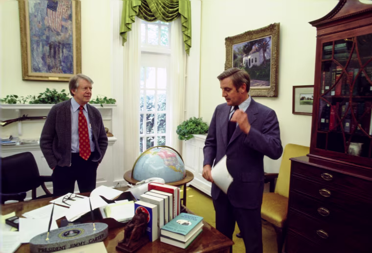 President Jimmy Carter and Vice President Walter Mondale in the President's Private Office