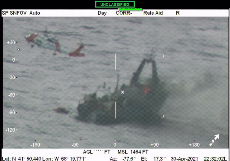 The burning vessel can be seen in officially released imagery from the Coast Guard.