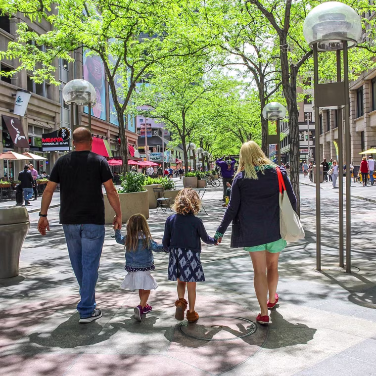 Family Walking in Downtown Denver