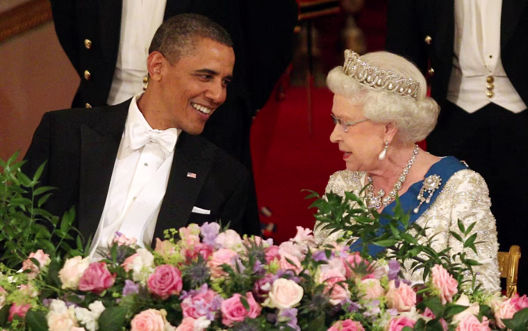 President Barack Obama and Queen Elizabeth II during a State Banquet in Buckingham Palace on May 24, 2011 in London, England. The 44th President of the United States, Barack Obama, and his wife Michelle are in the UK for a two day State Visit at the invitation of HM Queen Elizabeth II.