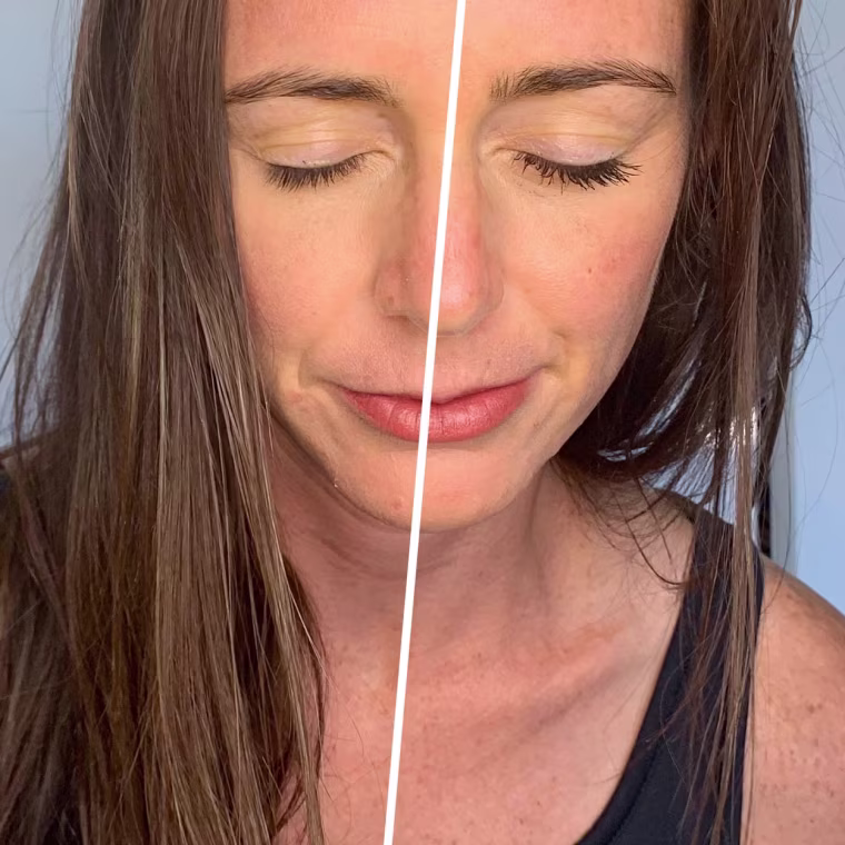 Before and After Photo of Shop TODAY contributor Katie Jackson using the new Essence Mascara