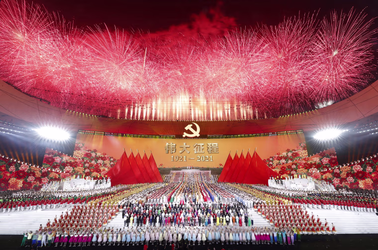 Image: Fireworks above the National Stadium during an art performance titled 'The Great Journey' is held in celebration of the 100th anniversary of the founding of the Communist Party of China at the National Stadium in Beijing, on Monday.