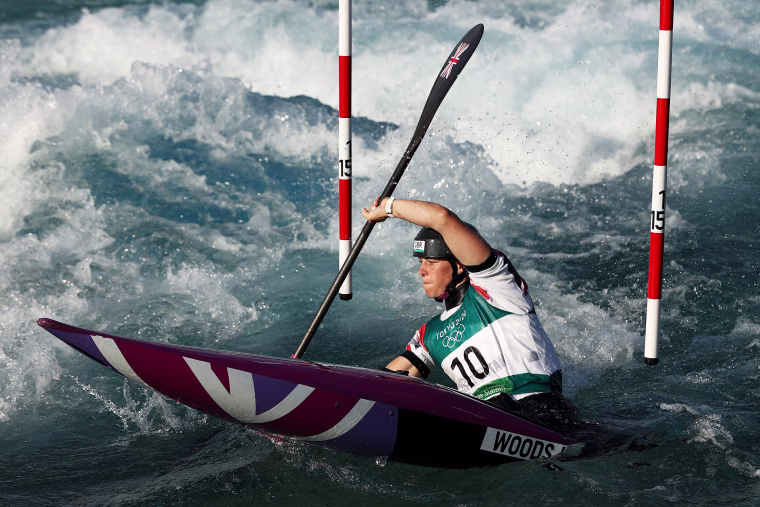 Kimberley Woods of Team Great Britain competes in the Women's Kayak Slalom Heats 2nd Run on day two of the Tokyo Games on July 25, 2021.