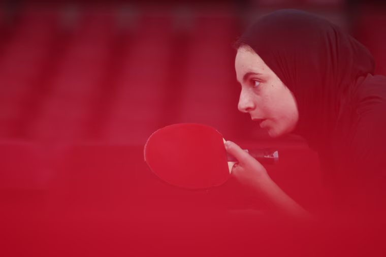 Dina Meshref of Team Egypt competes during her Women's Singles second round match on day two of the Tokyo Games on July 25, 2021.