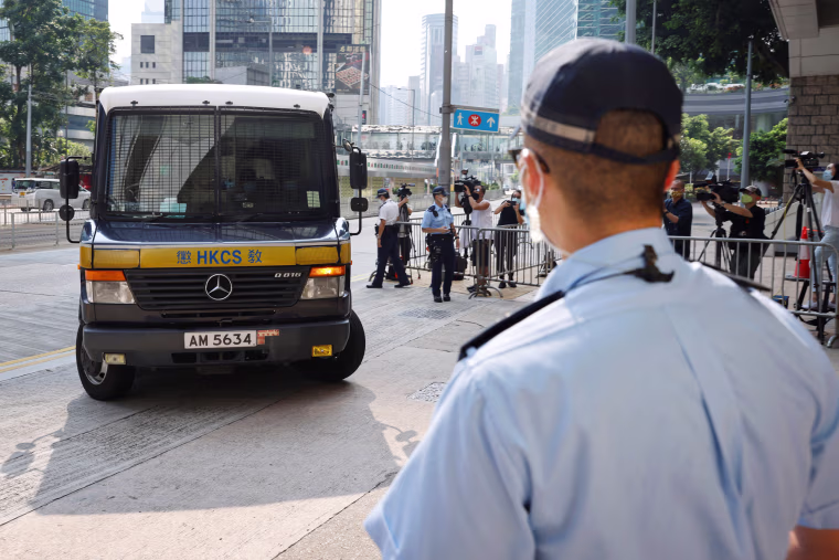 Image: A prison van carrying Tong Ying-kit arrives at High Court for a hearing on Tuesday.