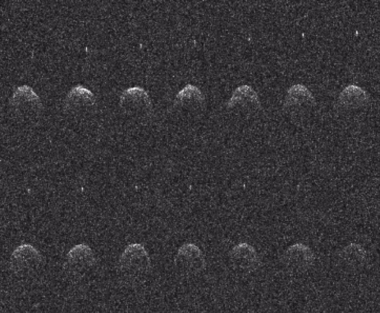 Radar images of the near-Earth asteroid Didymos and its moonlet from 2003. Didymos will be the target of AIDA's test of a kinetic impact on a small asteroid.