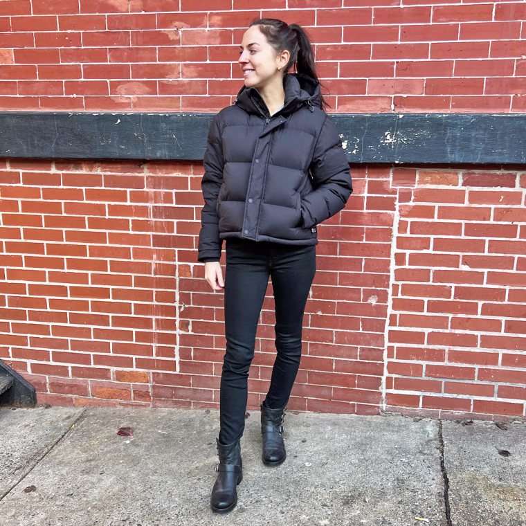 Commerce editor and product Julie Ricevuto wears the Guess Power Low-Rise Skinny Jeans