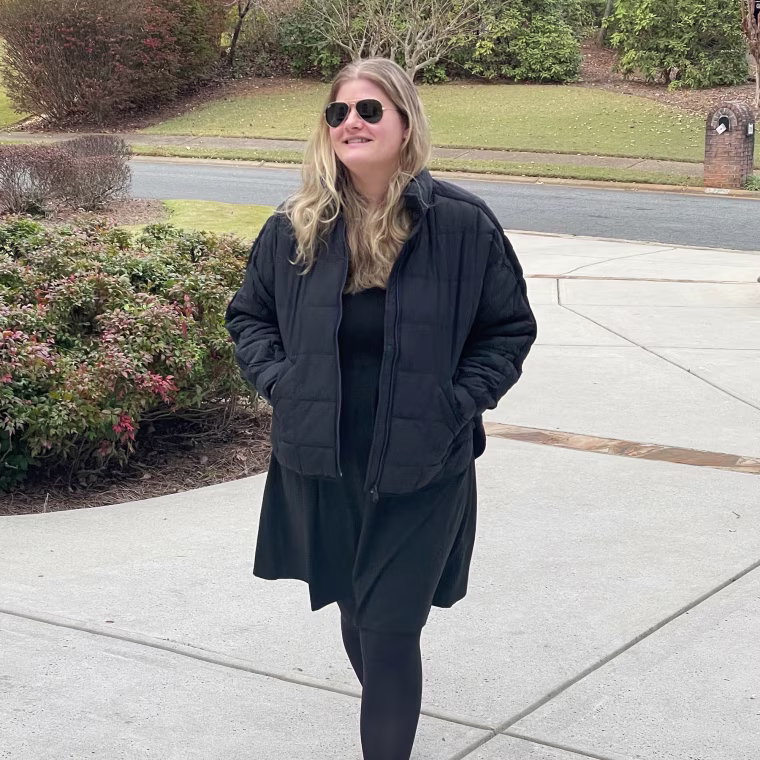 Woman wearing black dress