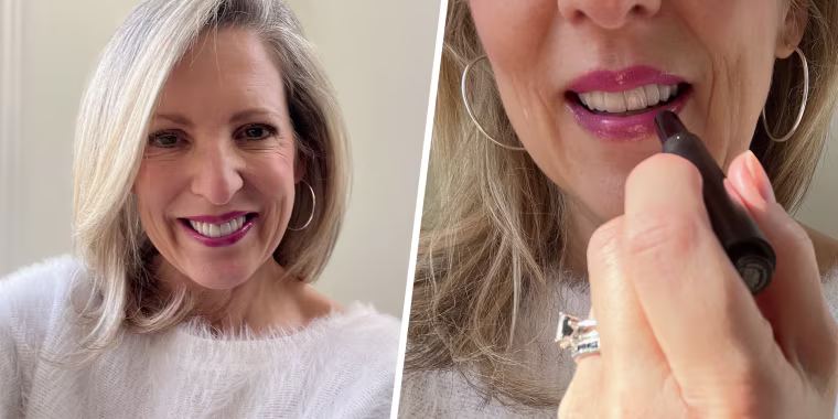 Woman with lip oil and putting on lip oil