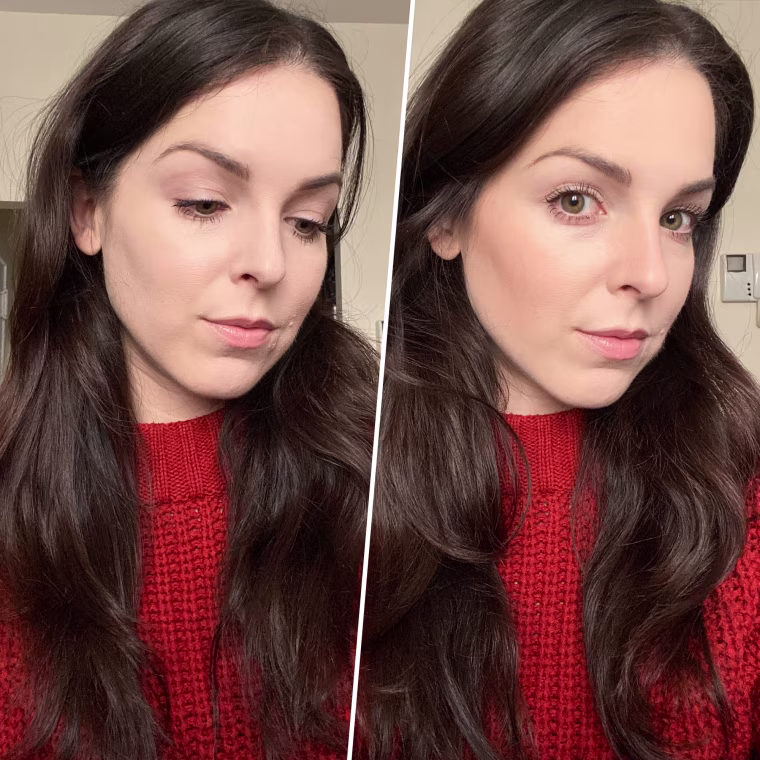 Before and After of a Woman wearing the tarte sculpt tape