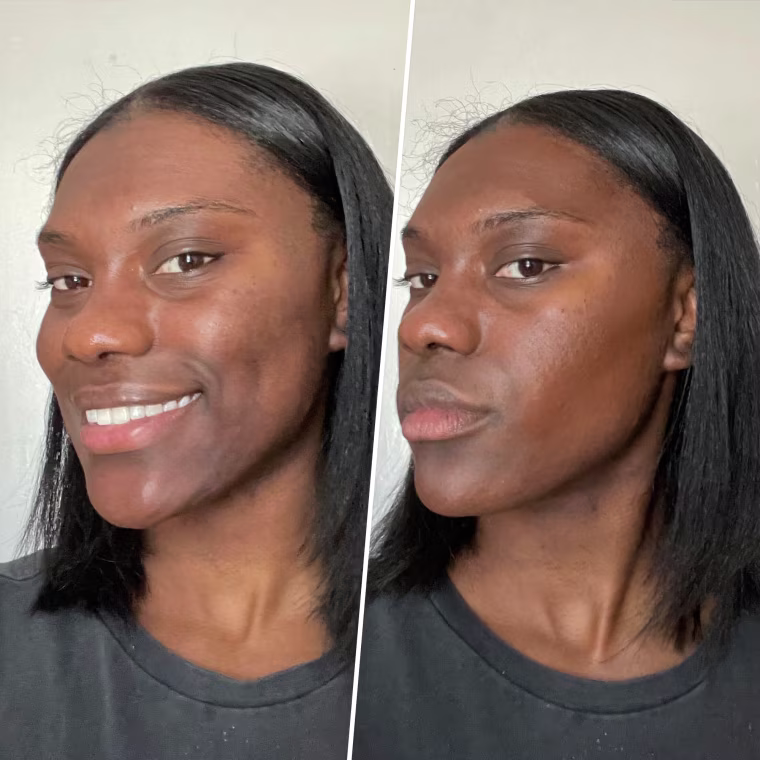 Before and After of a Woman wearing the tarte sculpt tape