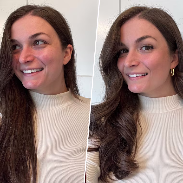 Before and After of a Woman wearing the tarte sculpt tape