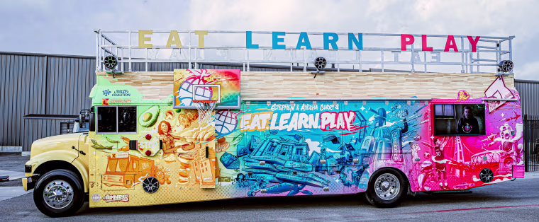 The Curry's foundation, Eat. Learn. Play., has converted a school bus into a free mobile market and bookstore that will bring critical resources directly to Oakland residents who need them, wherever they are.