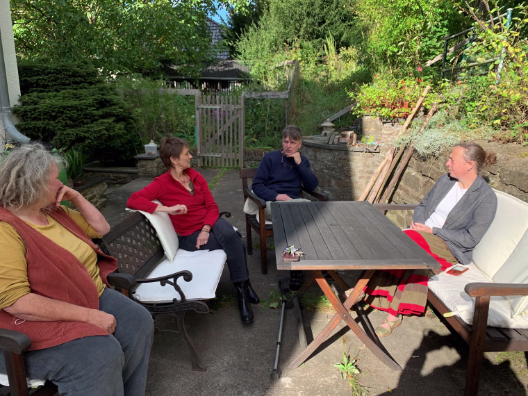 Florian Trummer, center, joins members of the Green Party for the Ahrweiler district in Germany.