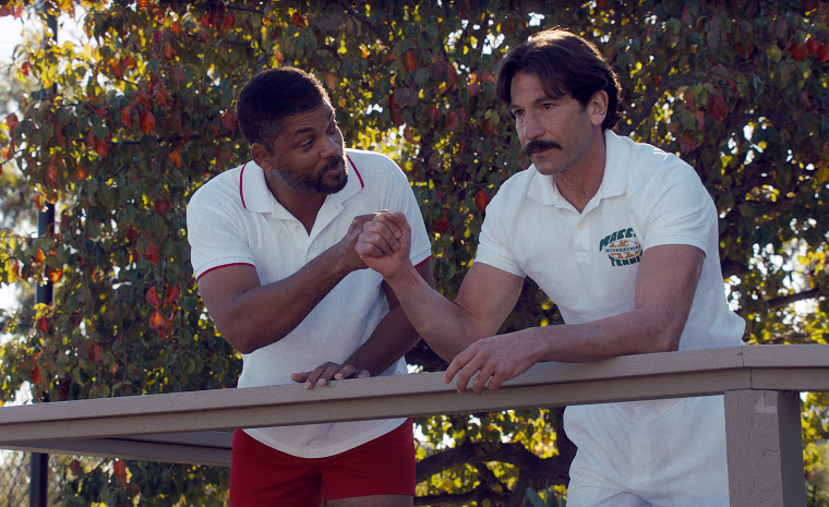 Will Smith as Richard Williams and Jon Bernthal as Rick Macci in a scene from "King Richard."