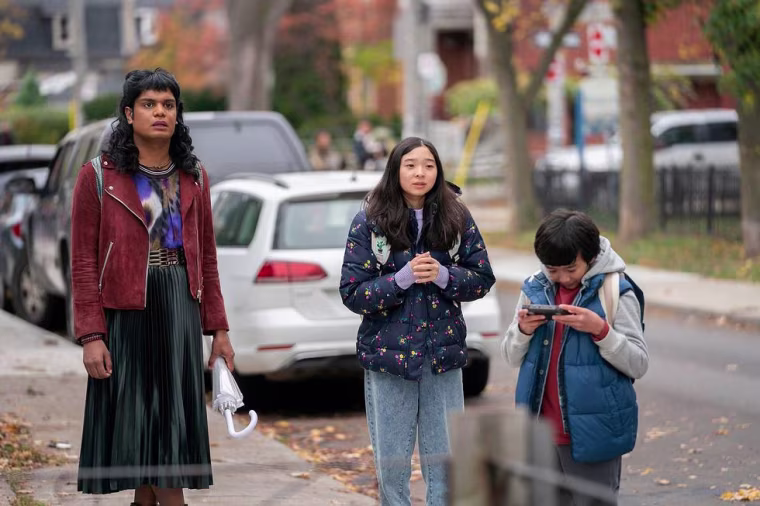 Bilal Baig, Kaya Kanashiro, and Aden Bedard in "Sort Of" on HBO Max.