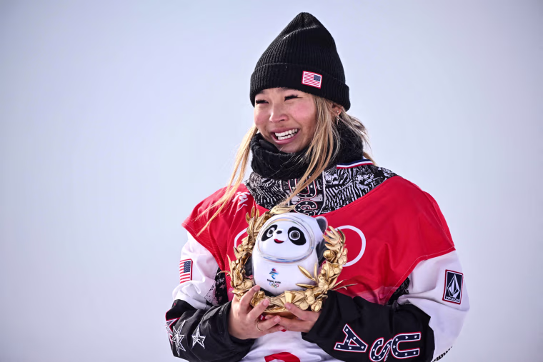 Image: Gold medalist Chloe Kim of Team USA poses on the podium during the venue ceremony