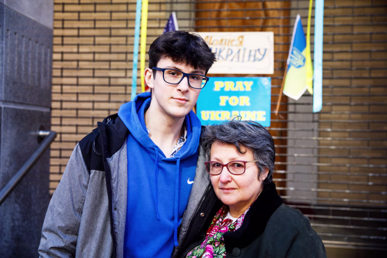 Lidiya Volosyandko, a teacher at School of Ukrainian Studies CYM New York, and her son Bogdan Gelevan feel that it's more important than ever to teach and learn about Ukrainian history, culture and language.