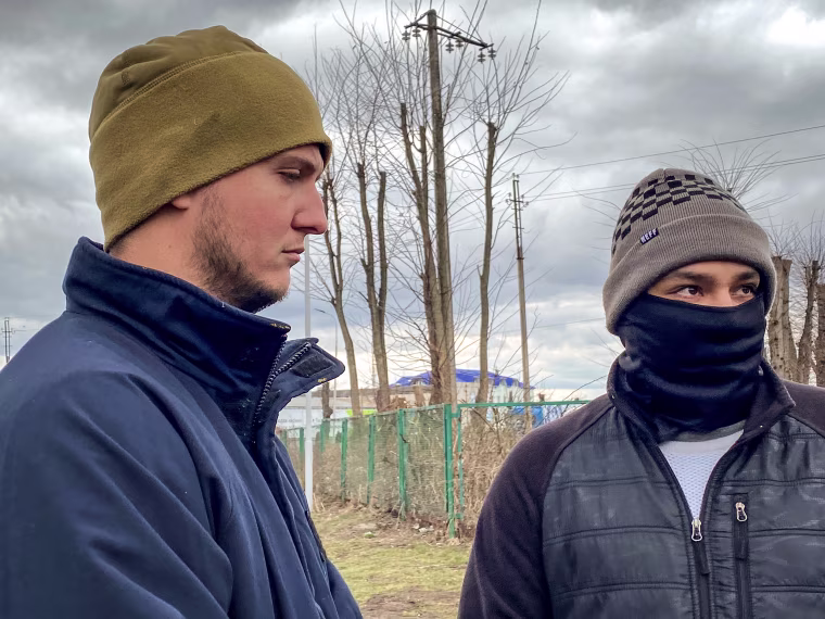 Former U.S. serviceman Lane Perkins and Hector are helping to coordinate international volunteers in Ukraine for the fight against Russia.