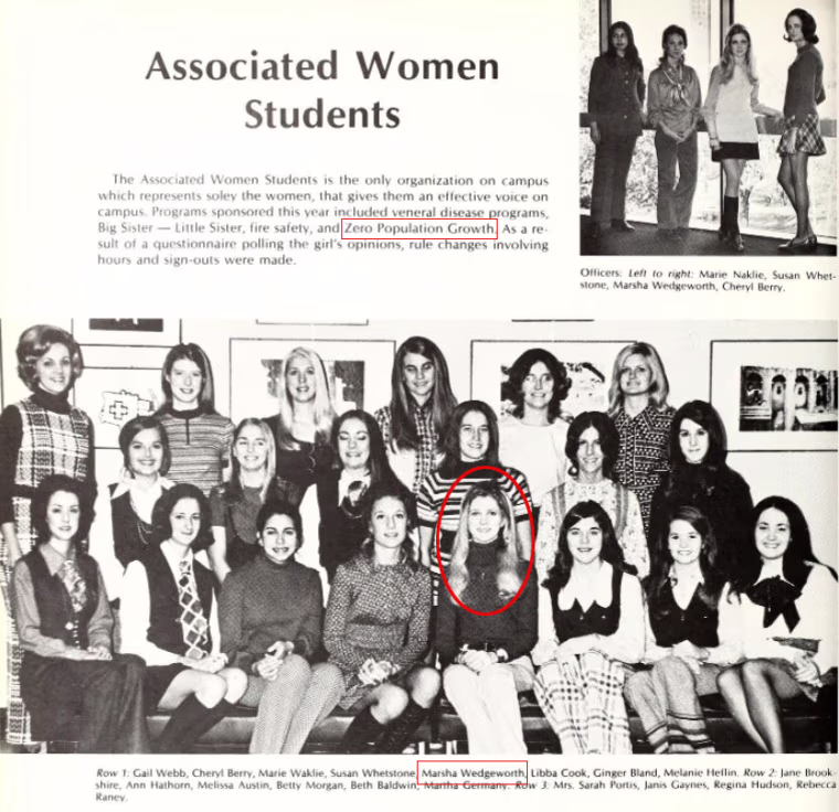 Marsha Blackburn, then Marsha Wedgeworth, in a photo of Associated Women Students in Mississippi State University's "Reveille" publication in 1972.