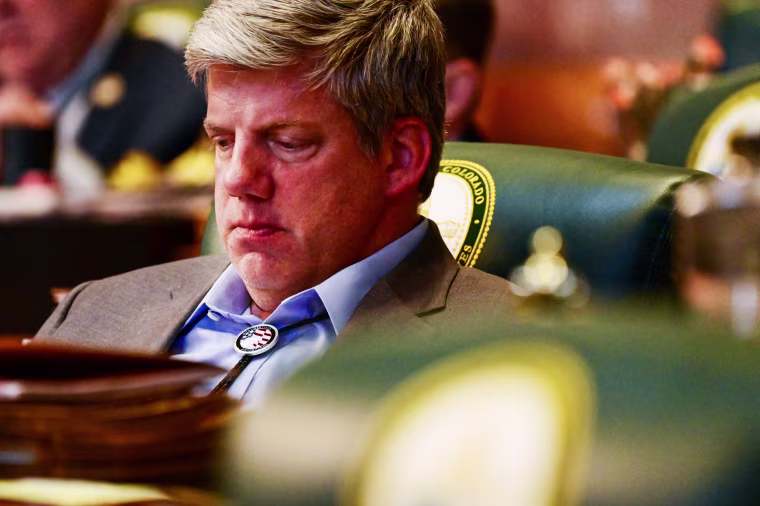 State Rep. Ron Hanks sits in the Colorado State House Chamber in Denver on May 10, 2022.