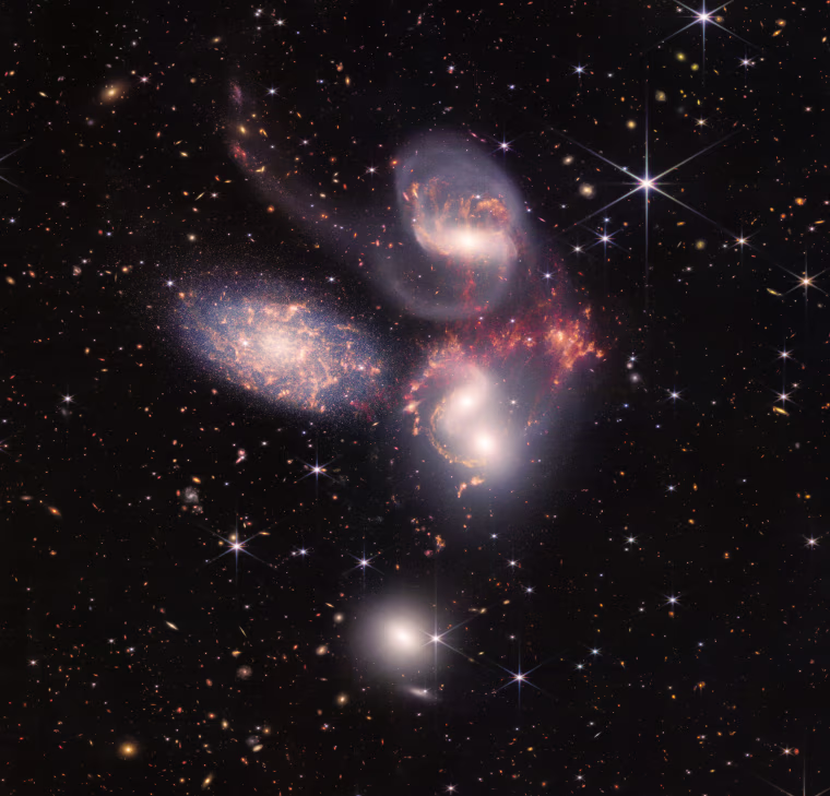 This group of five galaxies is known as Stephan's Quintet, located roughly 290 million light-years away in the constellation Pegasus.