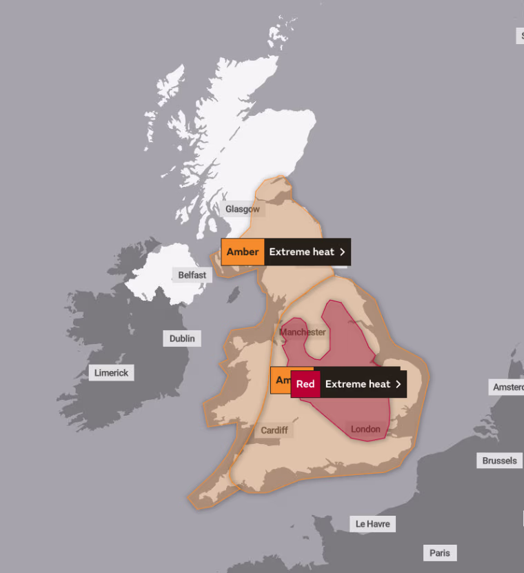 The Met Office, Britain's national weather service, issued an extreme heat warning for the first time this week.