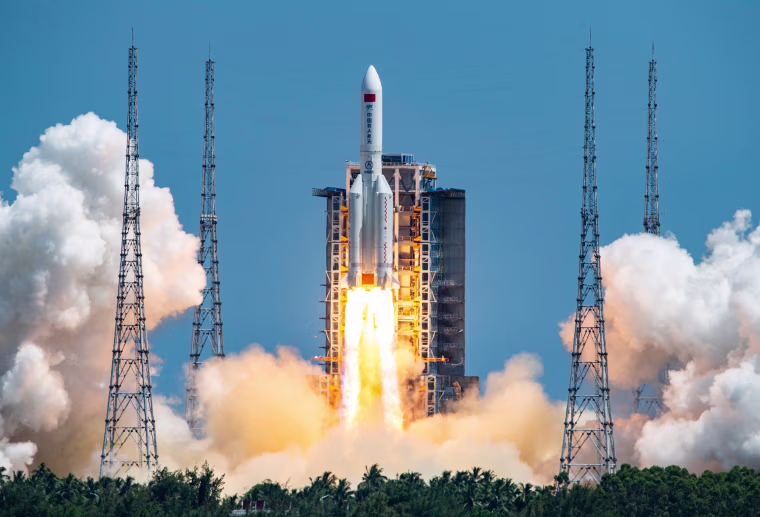 The rocket carrying China's second module for its Tiangong space station lifts off