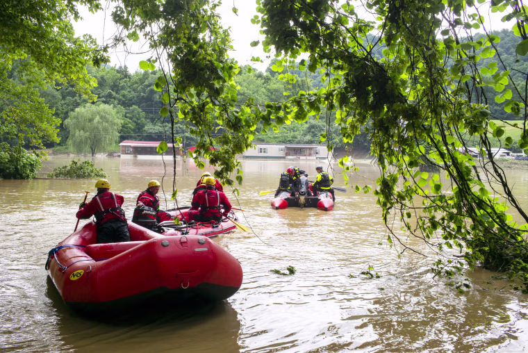 Lexington Firefighters' swift water rescue teams travel on Troublesome Creek